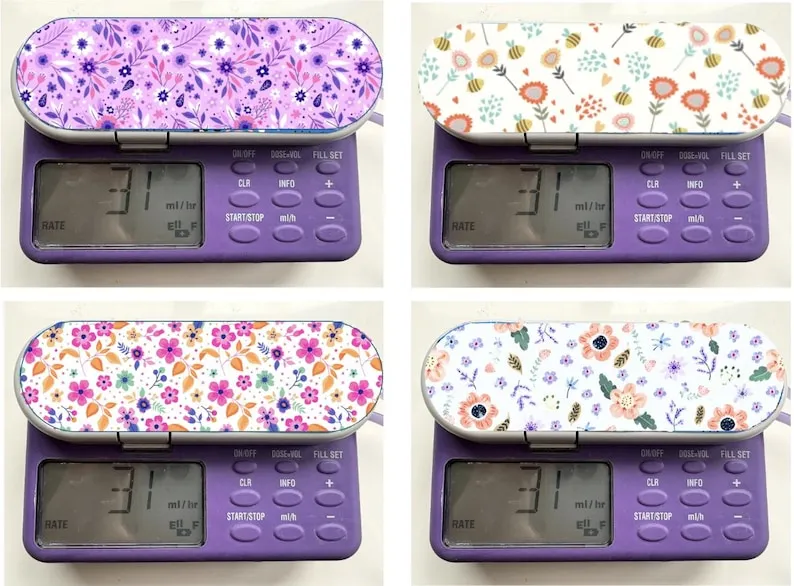 Ditsy Floral sticker on a feeding tube pump